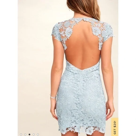 Lulus Romance Language Light Blue Backless Lace Dress Size Medium - Picture 3 of 12